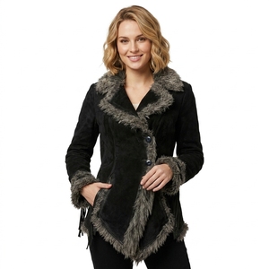 Ventes en gros de vestes en daim à col en fourrure rétro occidentales pour femmes, OEM, vintage, teintes unies, à simple boutonnage, manteaux d'automne et d'hiver - Product Image 1