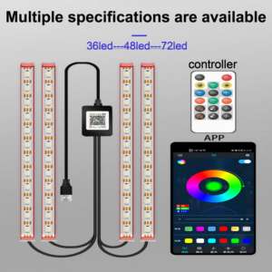 Lumière d'ambiance intérieure <span class=keywords><strong>de</strong></span> voiture LED RVB 12V 8W, éclairage <span class=keywords><strong>de</strong></span> <span class=keywords><strong>pied</strong></span>, rétroéclairage, contrôle <span class=keywords><strong>de</strong></span> la musique par application, modes multiples, lampe néon décorative d'ambiance automobile - Product Image 2