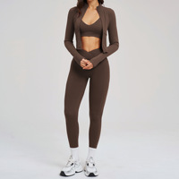 Ensemble de vêtements de sport pour femmes en trois pièces avec haut cardigan ajusté respirant pour le cyclisme et la course à pied en plein air - 2539