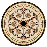 Revêtement de sol moderne en marbre poli, étanche, avec incrustations au jet d'eau et motifs tournesol pour entrée