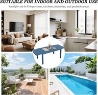 US STOCK Linya Table de salle à manger extensible moderne et durable pour patio, 60 à 83 pouces, bleue |   Table d'extérieur résistante aux intempéries en HDPE/aluminium