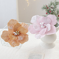 Nouvel Arrivage Fleurs de Noël Adhésives Effet Tissu 24 cm Fleurs Artificielles pour Arbres de Noël et Couronnes Florales Texturées Velours