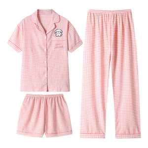 Nouvelle collection de vêtements de nuit pour femmes printemps/été : ensemble trois pièces à manches courtes pour porter à <span class=keywords><strong>la</strong></span> <span class=keywords><strong>maison</strong></span> - Photos réelles - Product Image 1