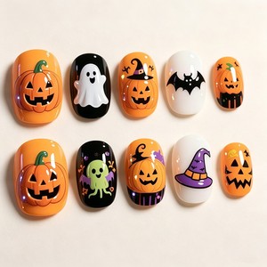 Faux <span class=keywords><strong>ongles</strong></span> fantaisie Halloween : 30 pièces, motifs citrouille, fantôme, chauve-souris, chapeau de <span class=keywords><strong>sorcière</strong></span> – Style européen et américain – Prix usine - Product Image 6