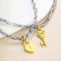 Collier ras du cou JH Wholesale bohème simple pour femme et couple, 2 pièces, avec perles en verre et breloques cadenas et clé
