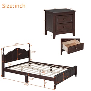 Letto matrimoniale in legno con piattaforma e due comodini, set camera da letto in noce scuro - Product Image 3