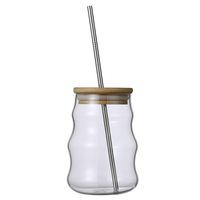 Conception de forme ondulée Verre à boire côtelé Paille glacée Thé Bière Boba Soda Can Tumbler Cup Tasses à café avec couvercle et paille