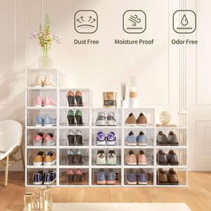 Large Size 9 Clear Plastic Stackable Shoe <b>Storage</b> <b>Box</b> Organizer for Closet Foldable Shoe Rack Sneaker Container Bin Holder - Product Image 3