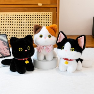 Cute Sitting Cat Plush Toy With Big <b>Eyes</b> Soft Fluffy Kitten Stuffed <b>Doll</b> With Collar Bell For Kids Gift - Product Image 1