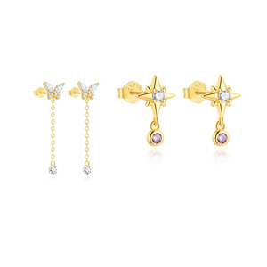 Boucles d'oreilles clous en argent 925 avec pampilles papillon et zircon violet pour le quotidien - Product Image 1