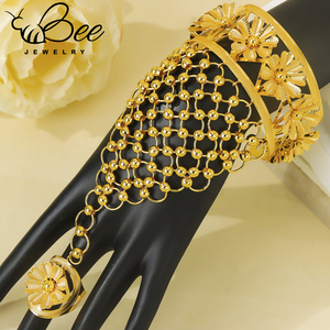 Pulseras de Lujo al por Mayor con Anillo en Oro de 24K Estilo Dubái para Mujer, Brazalete con Dijes para Boda India, Joyería - Product Image 3