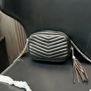 Luxury Vintage Designer V Quilted Leather Mini <b>Camera</b> Crossbody <b>Bag</b> with Zipper Closure Brand Inspired Tassel for Women - Product Image 1