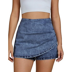 Wholesale Women Clothing Summer High Waist Fashion Casual <b>Stretch</b> <b>Denim</b> Skirt Shorts Asymmetrical <b>Denim</b> Skort - Product Image 4