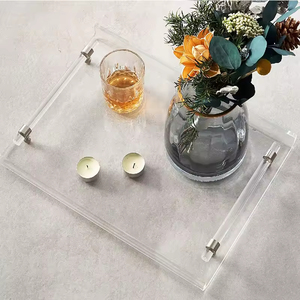 <strong>Custom</strong> Clear Marble Grain Acrylic <strong>Serving</strong> <strong>Trays</strong> With Pattern <strong>Printing</strong> Luxury Nordic Rectangle Plastic <strong>Tray</strong> With Gold Handle - Product Image 5