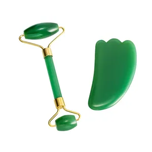 Atacado Quartzo Rosa Pedra Verde Massagem Jade Face Roller e Gua Sha Set Cuidados Com A Pele Ferramentas