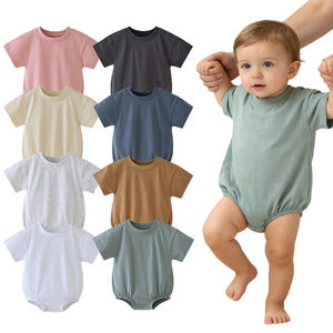 Venta al por mayor, listo para enviar: Peleles de burbuja rosas de manga corta lisos de talla grande para bebés niñas, ropa de verano. - Product Image 1