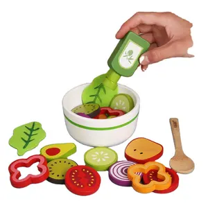 Kaliteli ahşap oyuncaklar çocuklar için gıda seti oyna oyun mutfak meyve ve sebze salatası için 2 yaşındaki