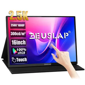 ZEUSLAP 16英寸便携式高分辨率2.5K液晶游戏显示器，配有笔记本电脑和笔记本电脑的响应式触摸屏