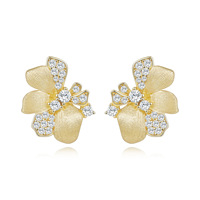 Boucles d'oreilles en moissanite plaqué or 14 carats brossé motif fleur, en argent sterling 925, modèle lys, pour femmes - Vente en gros de bijoux personnalisés Tmy