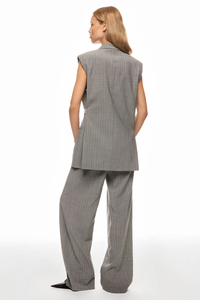 Oem produttore di abbigliamento personalizzato di alta qualità con colletto intaccato senza maniche doppio petto cravatta <span class=keywords><strong>gilet</strong></span> <span class=keywords><strong>gessato</strong></span> giacca da <span class=keywords><strong>donna</strong></span> - Product Image 4