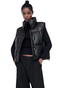 Gilet de costume <span class=keywords><strong>sans</strong></span> manches pour <span class=keywords><strong>femme</strong></span>, élégant, imperméable, en PU <span class=keywords><strong>noir</strong></span>, avec garniture en <span class=keywords><strong>fourrure</strong></span>, en toile, fermeture éclair, collection hiver 2022 - Product Image 2