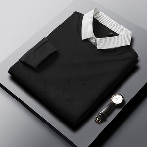 Autunno nuova <span class=keywords><strong>Polo</strong></span> da uomo a <span class=keywords><strong>maniche</strong></span> <span class=keywords><strong>lunghe</strong></span> Business Casual Slim elastico Top moda classico tinta unita di marca Basic Top - Product Image 6