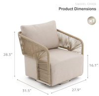 Fauteuil d'appoint moderne avec accoudoirs en corde, chaise pivotante en rotin tressé pour patio, véranda, jardin, bord de piscine