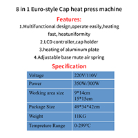 Presse à chaud multifonction 8-en-1 de style européen pour casquettes, stylos, tasses et transferts d'étiquettes – Imprimante de sublimation thermique commerciale