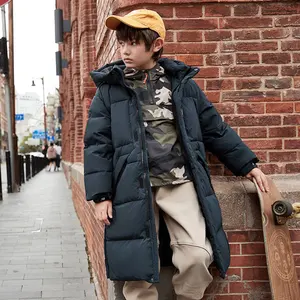 Échantillon gratuit hiver nouveaux vêtements pour enfants adolescents mode veste à capuche garçon coupe-vent épais chaud manteau long