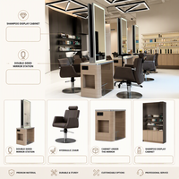 Station de coiffure moderne avec miroir double face, table de barbier, mobilier de salon en bois pour atelier