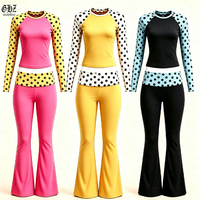 Vêtements de détente pour femmes Y2K, haut à manches longues à pois de couleur bonbon et leggings à revers, ensemble décontracté pour femmes en 2 pièces