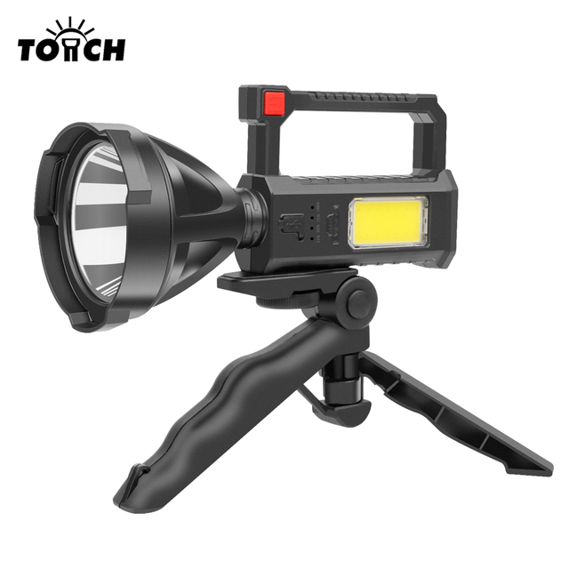 Handheld Searchlight USB Rechargeable Camping Light with Tripod Stand COB Work Lamp 4 Modes Portable Spotlight for Outdoor