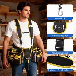 Cintura Porta Attrezzi Magnetica Resistente da Uomo con 28 Tasche, Regolabile 81-168 cm per Carpentieri, Elettricisti e Falegnami - Product Image 4