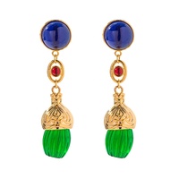 Nouvelle conception 2024, boucles d'oreilles en laiton vintage, bijoux en verre vert, boucles d'oreilles à clous en résine verte, boule de pastèque, boucles d'oreilles pour femme