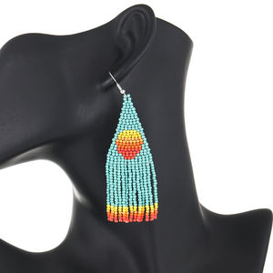 Pendientes de araña de cuentas de colores hechos a mano, accesorio de joyería de moda con diseño de puesta de sol de <span class=keywords><strong>Cactus</strong></span> - Product Image 3