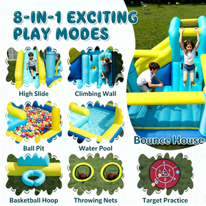 Unidad de Parque Acuático Inflable Multifuncional Todo en Uno, Castillo Inflable <span class=keywords><strong>con</strong></span> Tobogán y Canasta de Baloncesto para Exteriores - Product Image 3