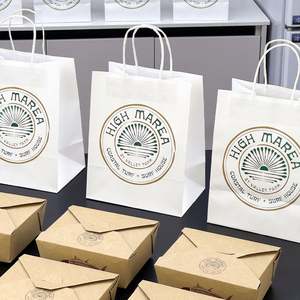 Sac en papier kraft blanc écologique personnalisé, qualité alimentaire, pour restaurant, à emporter, biodégradable, recyclable - Product Image 1