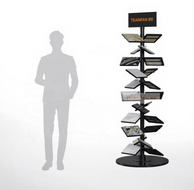 Large Irregular Granite Marble Rotating Display Stand with Unique Design Scattered Ceramic Tile Sample Display Rack