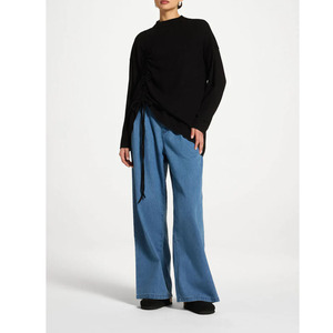 Atasan Wanita Muslim Grosir Kasual Rajut Rib Knit Tunik Elegan Premium Musim Panas Ikat Samping yang Dapat Disesuaikan Kerah O Lengan Panjang - Product Image 1