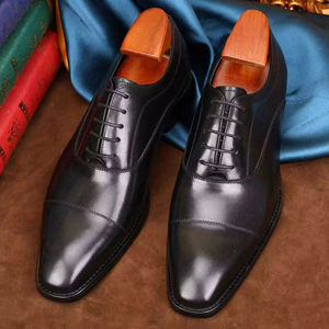 Chaussures en cuir véritable pour hommes, style britannique, tendance, formelles, à lacets, bout pointu, Derby, mariage, automne, motif uni, confort - Product Image 4