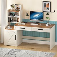 Bureau d'ordinateur blanc avec 2 tiroirs, table d'étude et de jeu spacieuse, bibliothèque, armoire de rangement en bois durable pour le bureau à domicile