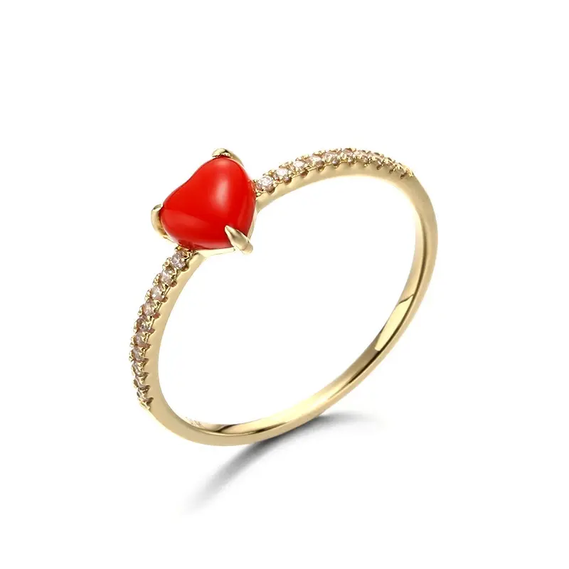 Silverbene Mulheres Coração Vermelho Criado Coral CZ 925 Sterling Silver Ring