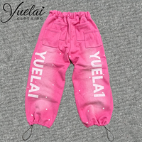 Pantalon de jogging unisexe rose délavé à l'acide avec logo personnalisé, imprimé sérigraphié, taille élastique, style streetwear tendance, décontracté pour homme