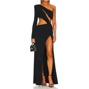 Customized Women Irregular evening dresses elegant Hollow Out Design One Shoulder Ladies Club Dress Slit Maxi Length Dress