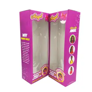 批发价格定制设计粉色纸盒，带透明窗口，用于娃娃玩具婴儿礼品包装