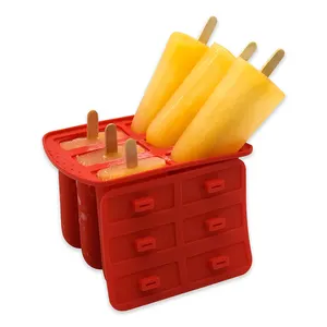 Fresh Fruitsicle Summer Party Homemade DIY 6 Pieces BPA Free Ice Cream Popsicle Maker Silicone Popsicle Mold with Wooden Stick