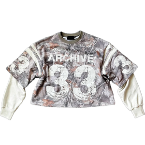 Camiseta de punto vintage de manga larga para hombre, estilo hip-hop, transpirable, de poliéster, corte regular, streetwear, estampada, lavada, al por mayor - Product Image 1