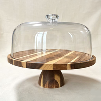 Soporte para Pasteles Hecho a Mano con Madera de Acacia, Ecológico, con Tapa y Diseño de Cúpula, Soporte Redondo para Exhibición de Postres y Bandeja para Frutas