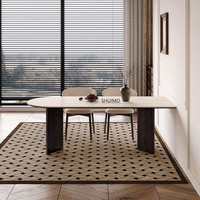 Table à manger ovale moderne de luxe en pierre frittée avec pieds en bois, blanche, durable, capacité 4 personnes, mobilier de salon