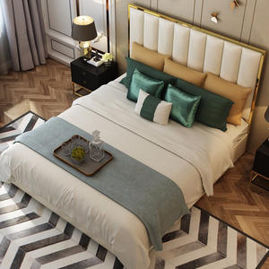 Cadre en bois de pin massif personnalisé écologique Faux cuir rembourré moderne chambre à coucher tête de lit simple double canaux verticaux - Product Image 4